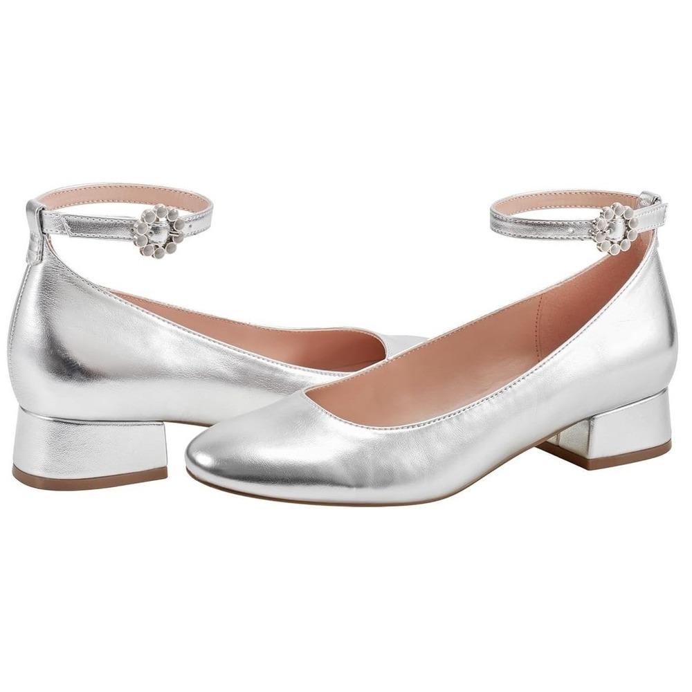 Bandolino Lexy Womens Size 6M Pumps Medium Round Toe Ankle Strap Metallic Silver